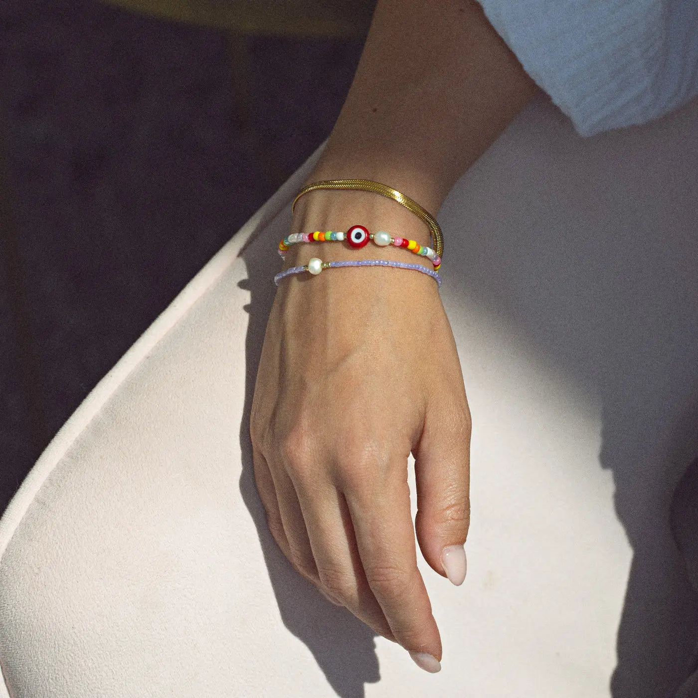 Suzy - Evil Eye Colourful Bead and Pearl Bracelet