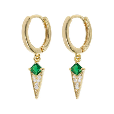 Arya - Green Crystal Stud Hoop Earrings