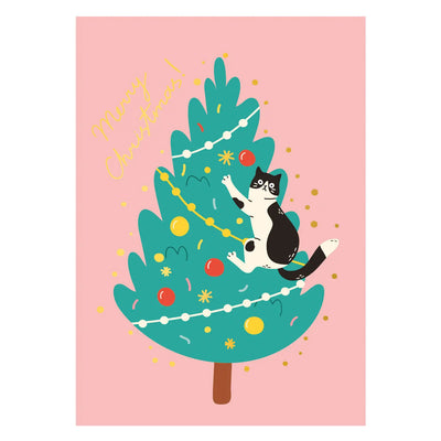 Cat Christmas Tree Postcard