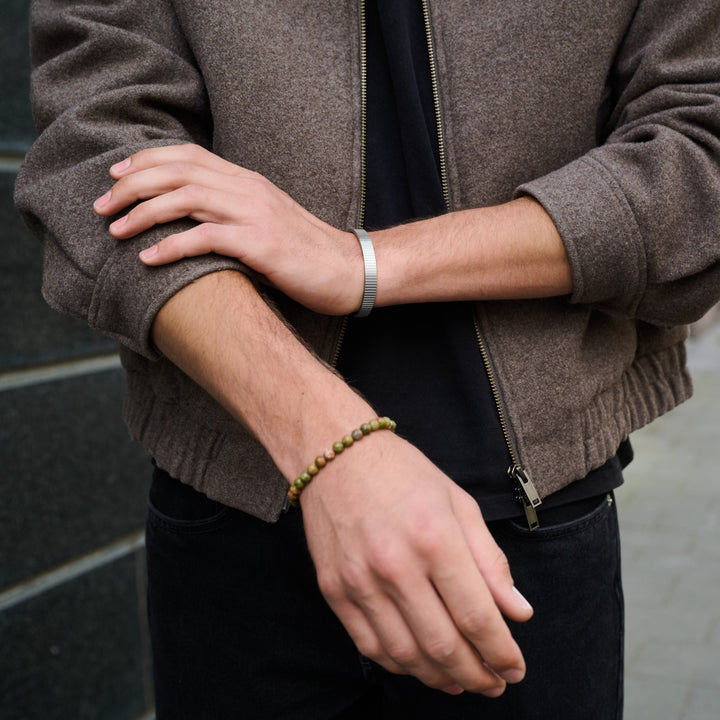 Tage - Ribbed Bangle Bracelet Stainless Steel