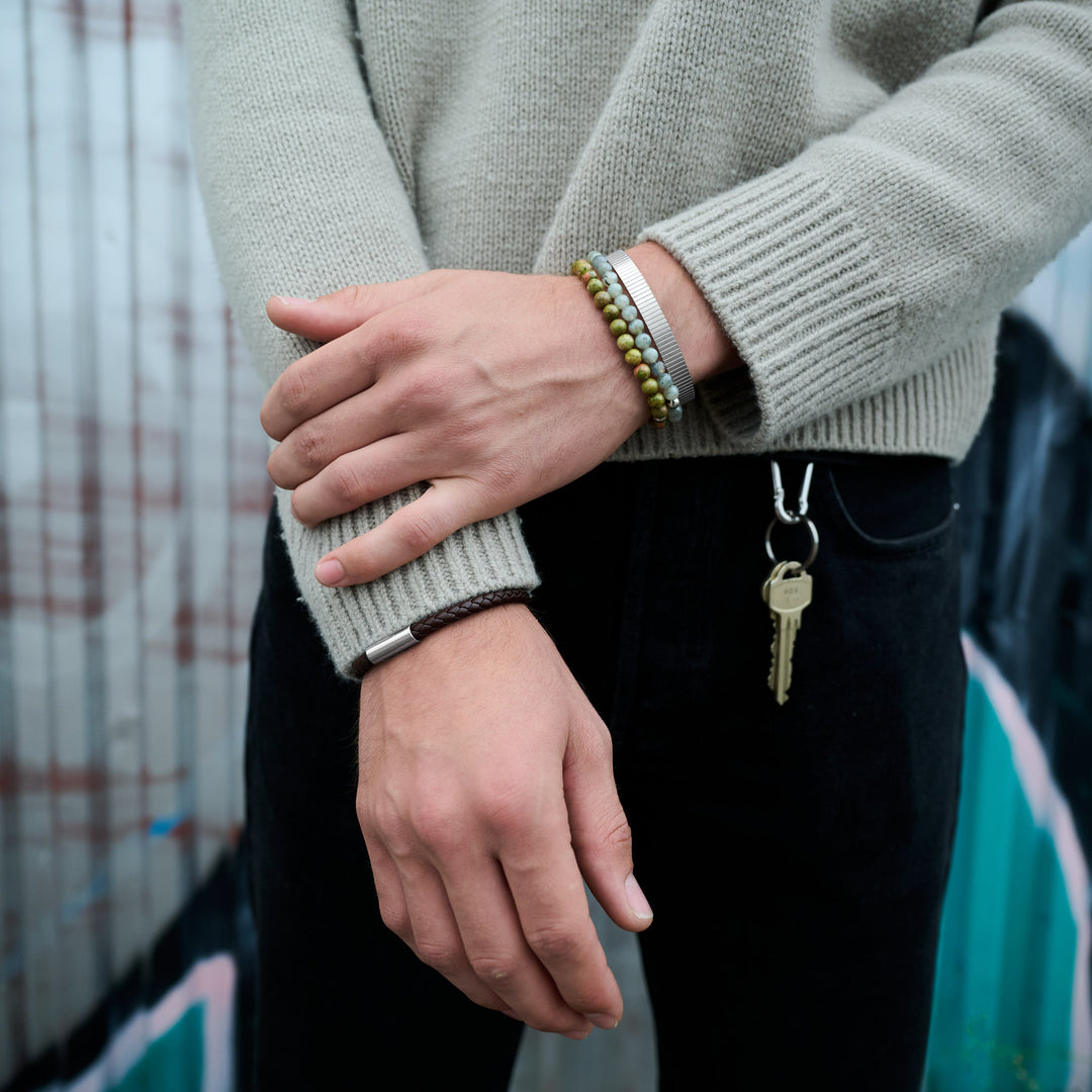 Tage - Ribbed Bangle Bracelet Stainless Steel