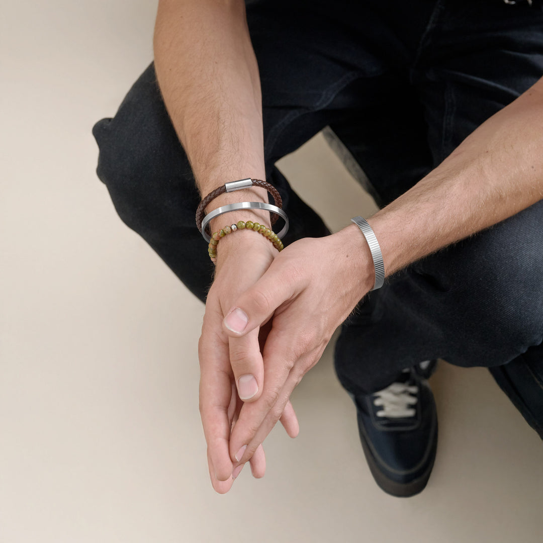 Tage - Ribbed Bangle Bracelet Stainless Steel