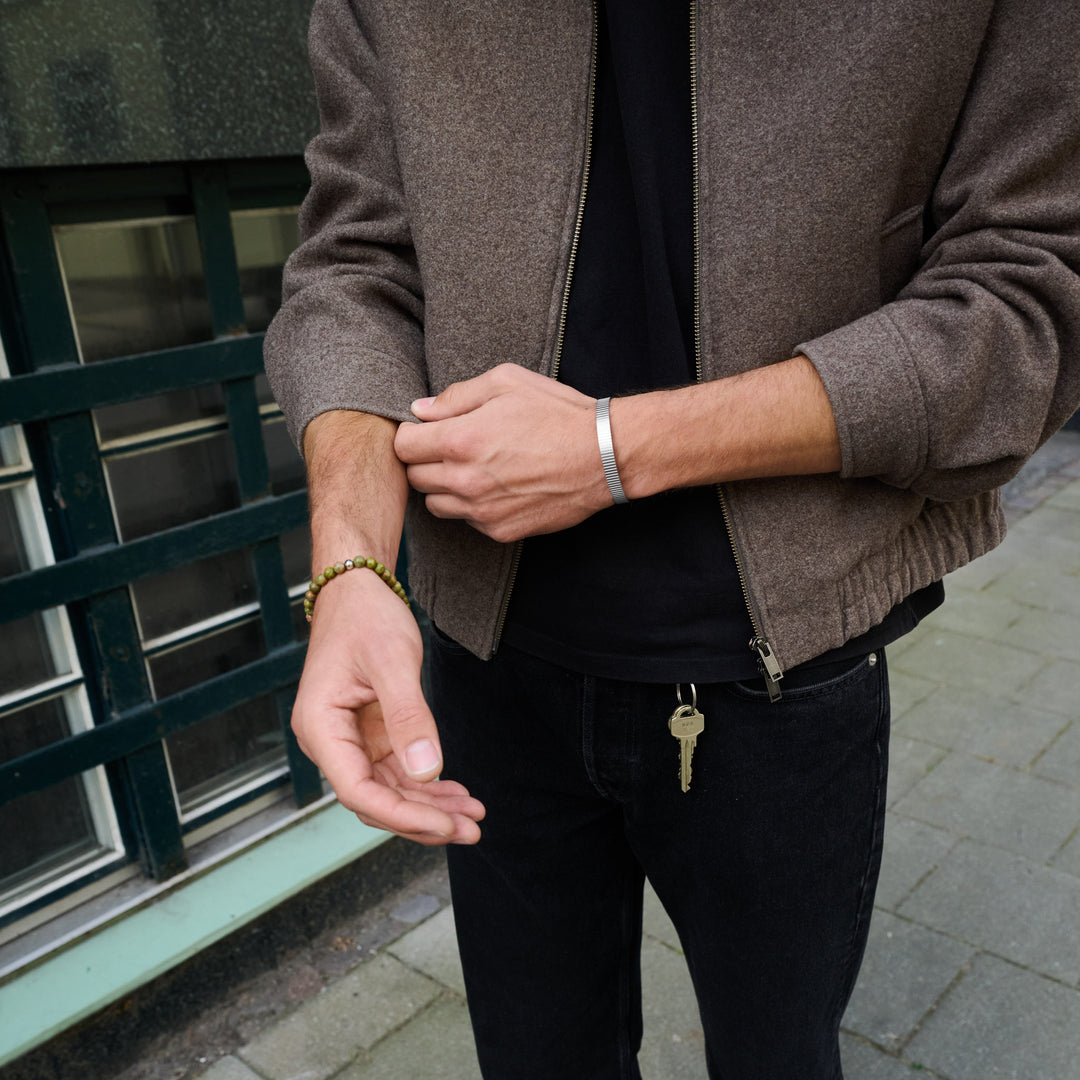 Tage - Ribbed Bangle Bracelet Stainless Steel