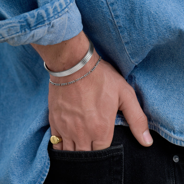 Tage - Ribbed Bangle Bracelet Stainless Steel
