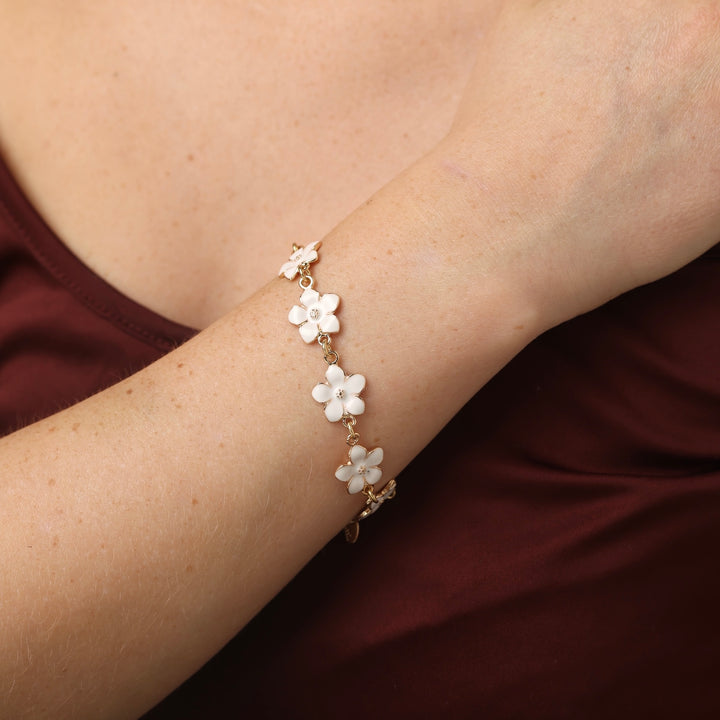 Adeline - Enamel Flower Chain Bracelet White