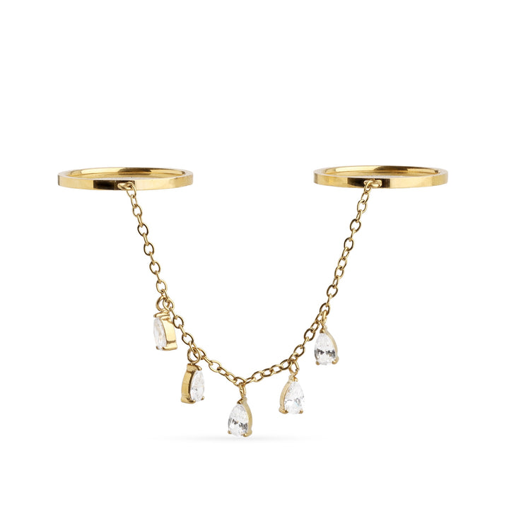 Aven – crystal chain ring in stainless steel, gold | Timi of Sweden