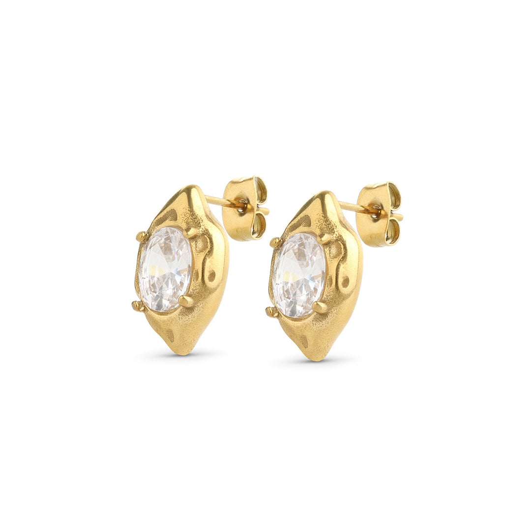 Azia – crystal stud earrings in stainless steel, gold | Timi of Sweden