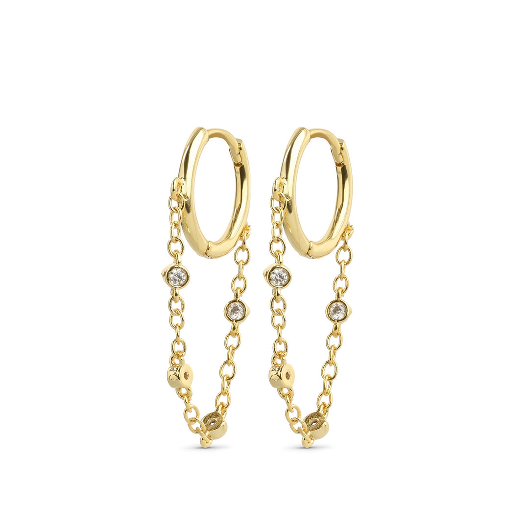 Bo – crystal chain hoop earrings in stainless steel, gold | Timi of Sweden