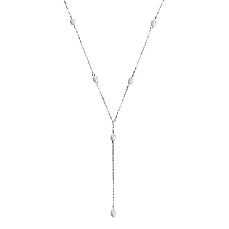 Lariat Necklace Pearls Silver