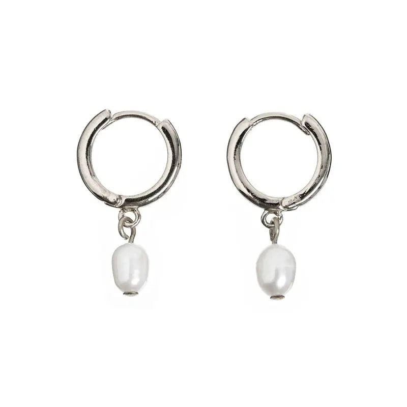 Pearl Small Hoop Earrings - Silver | Elegant
