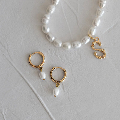 Pearl Small Hoop Earrings - Gold | Elegant