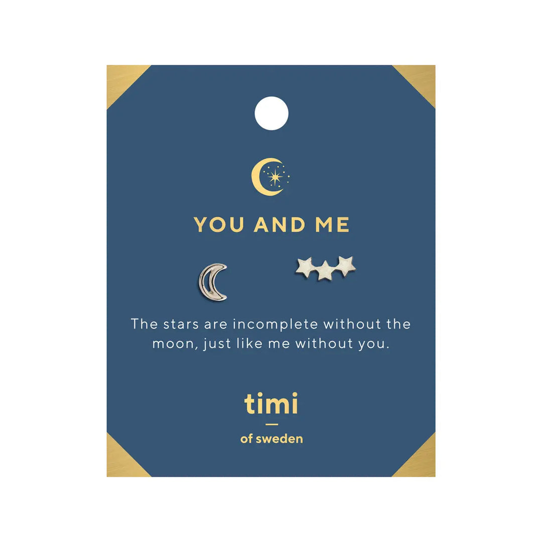 You and Me Moon and 3 Star Earrings Silver