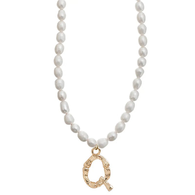 Pearl and Bamboo Letter Necklace Q