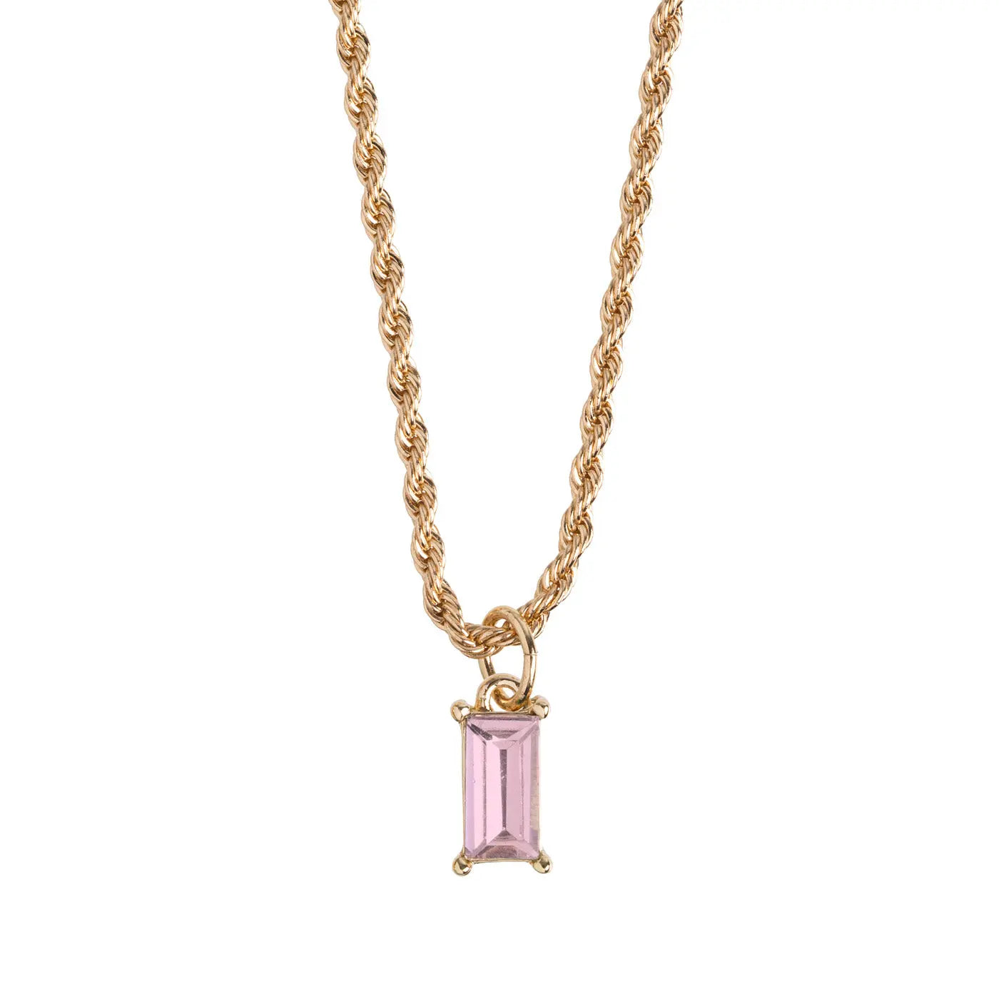Necklace with Rectangular Crystal - Pink