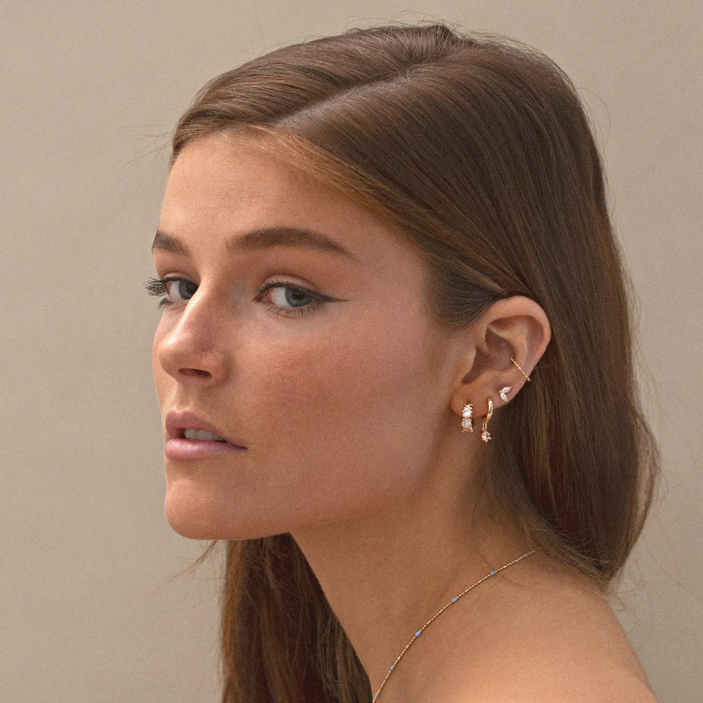 Olivia - White Crystal Hoop Earrings