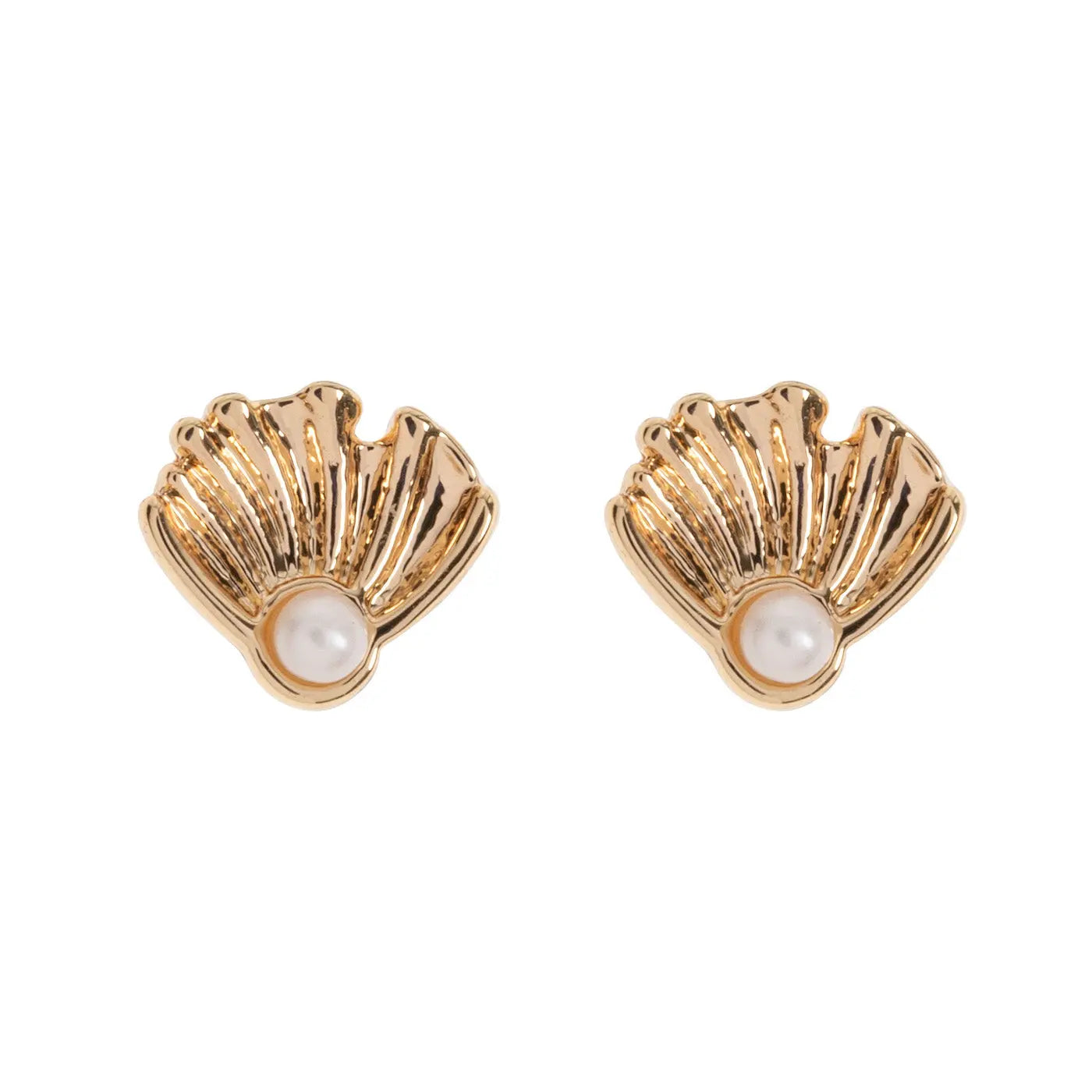 Aria - Shell with Pearl Stud Earrings
