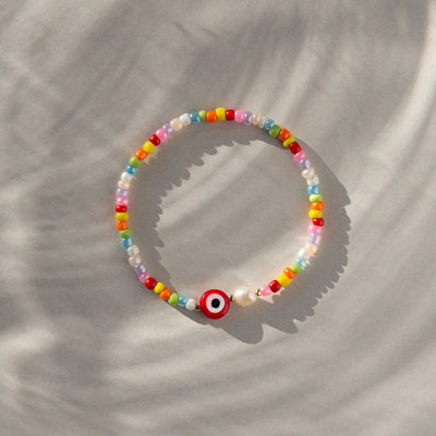 Suzy - Evil Eye Colourful Bead and Pearl Bracelet