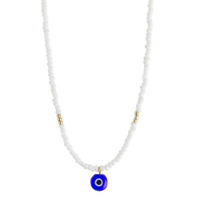 Suzy - Evil Eye White Bead Necklace